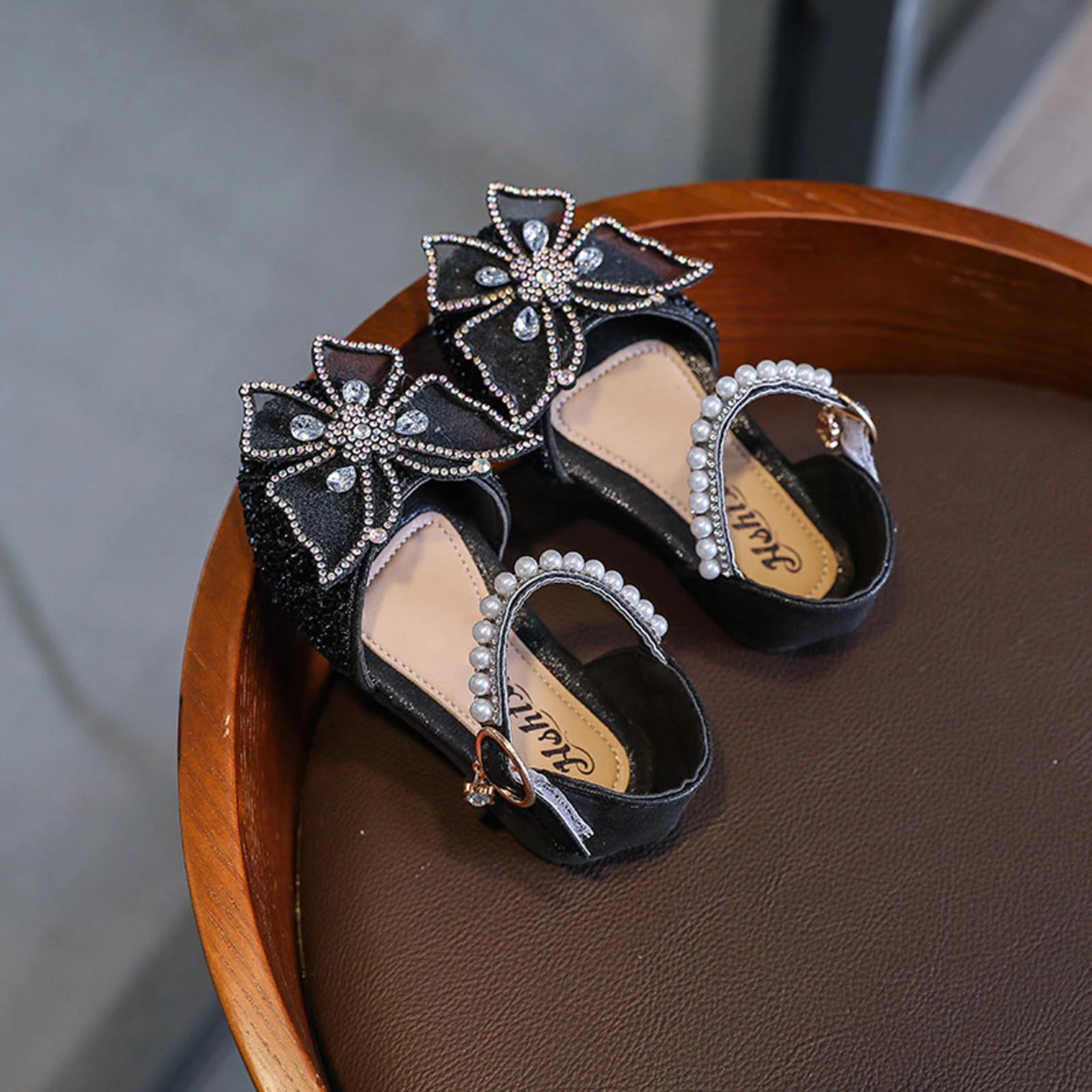 

Kids Girls Princess Sandals Rhinestone Butterfly Pearls Summer Dancing Shoes Children Girls Shiny Glitters Flat Soles Shoes 25