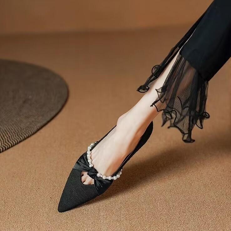 Fashion Shoes for Women Pointed Toe Apricot Pearl Wedding Bride Shoe Woman Flats Comfortable and Elegant Casual Walking Daily Routine 39