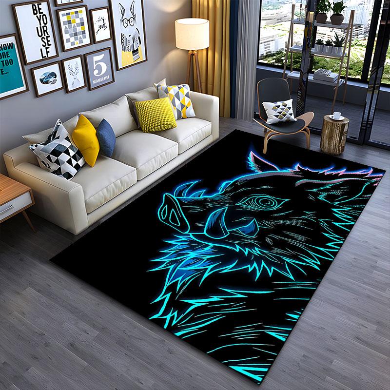 Neon Wild Boar Illustration suitable as a non-slip mat for the living room or bedroom sofa