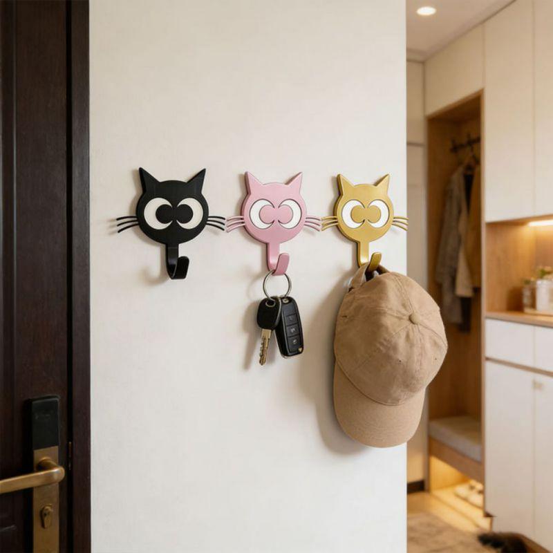4pcs Cat-shaped Wall Hook Home Storage Hook