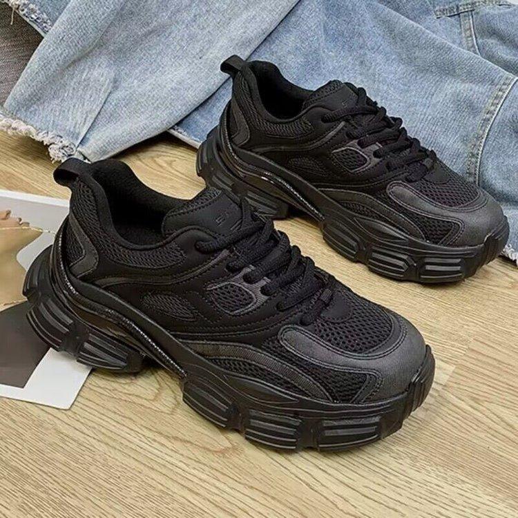 

Сетчатые туфли для папы, женская весна 2025, новые универсальные дышащие повседневные туфли на шнуровке, кроссовки, универсальные спортивные модные туфли 40 чёрный