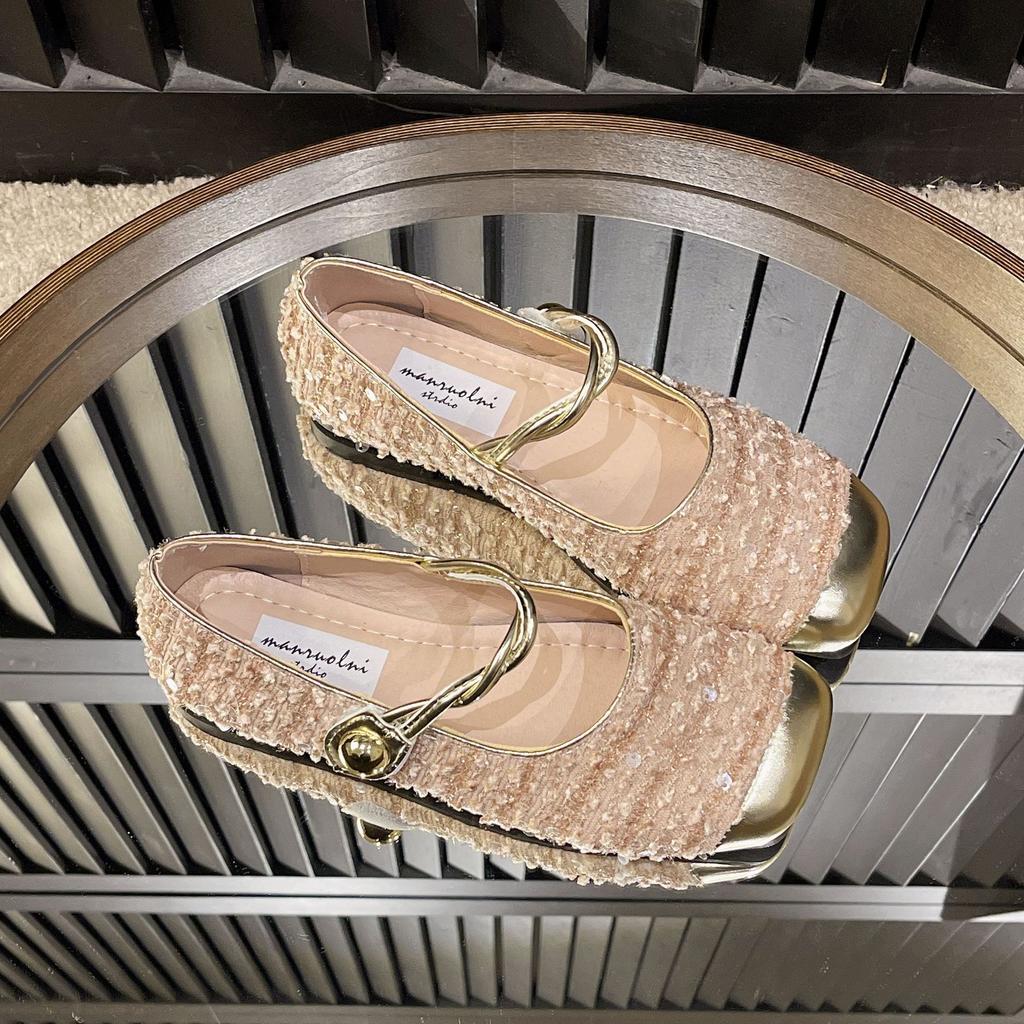 Sequined Gold Bag Head Half Slippers Women's Spring and Autumn Temperament Mary Jane Single Shoes Women's Shoes