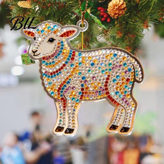 Festive Home Decor 2D Acrylic Goat Christmas Ornament, Farm Animal Car Rearview Mirror Durable Hanging Figurine Charm, Auto Interior Pendant for Tree,