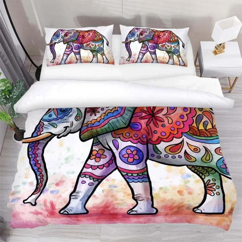 Cartoon Elephant Lovely Animal Theme Comfortable Duvet Cover Pillowcase Bedding Set Children Bedroom Decoration Home Textile
