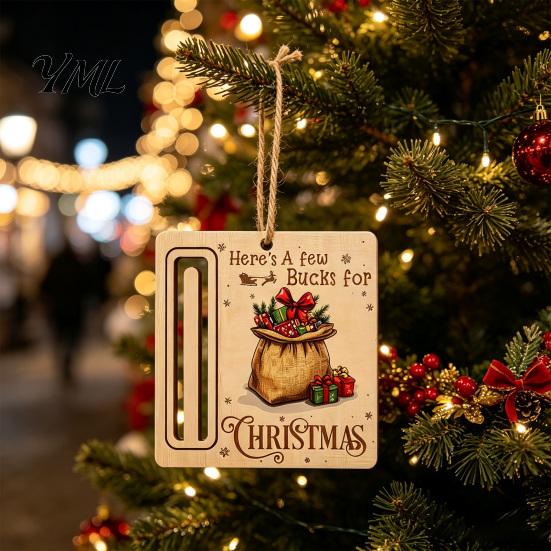 Personalized Cash Gift Tags Rustic Santa Reindeer Money Holder Ornament, Wooden Card Christmas Tree Wood Decorations Clip with Slot, Hanging