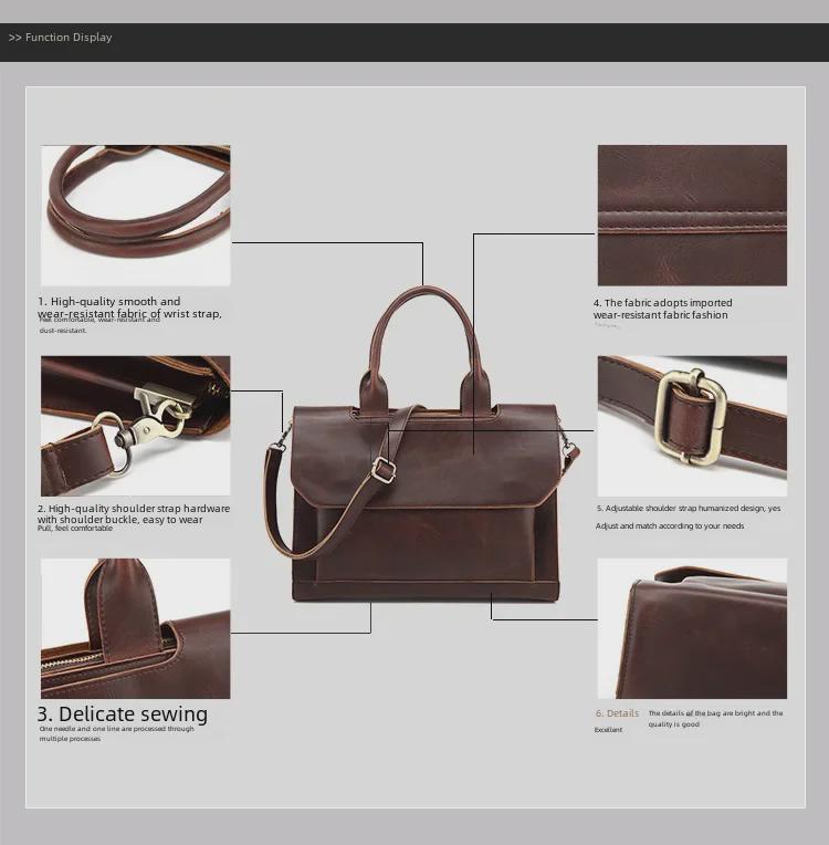 Koreańska Męska Torba Kurierska Retro Business - Skóra Crazy Horse na Ramię i do Ręki, Teczka Podróżna