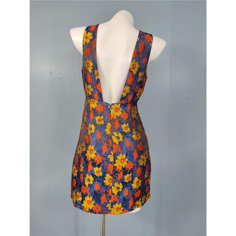 Foreign Trade Order Temperament Fashion Elegant Beautiful Jacquard Lady Flower V-neck Backless Slimming Short Gyaru Dress