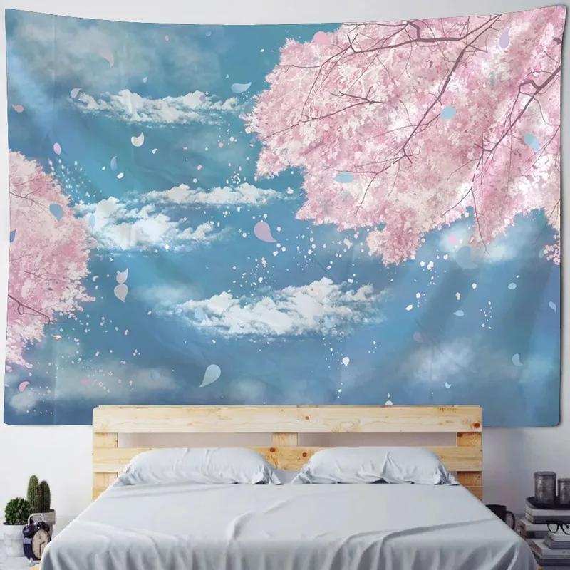 Pink Cherry Blossom Forest Pattern Tapestry Home Wall Decoration Tapestry Bedroom Living Room Tapestry