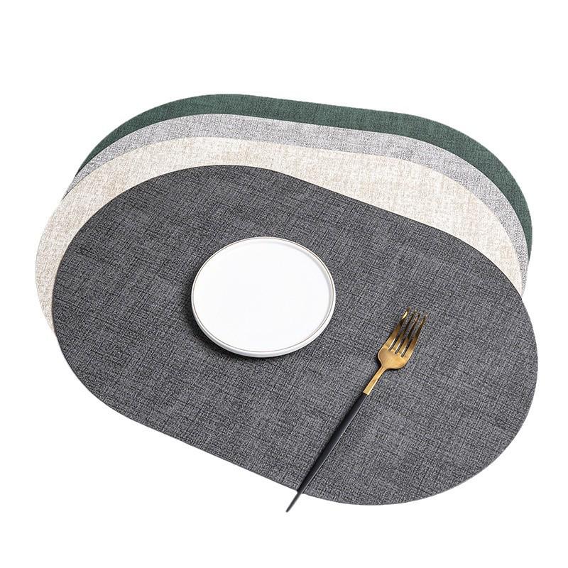 Nordic Oval Fabric Texture Placemat - Waterproof, Oilproof, Heat Insulation, Anti-Scald Mat 