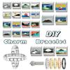 Wholesale Natural Scenery Series Sunrise Boat Car Italian Charm Links Fit 9mm Stainless Steel Bracelet DIY Making Jewelry Gifts