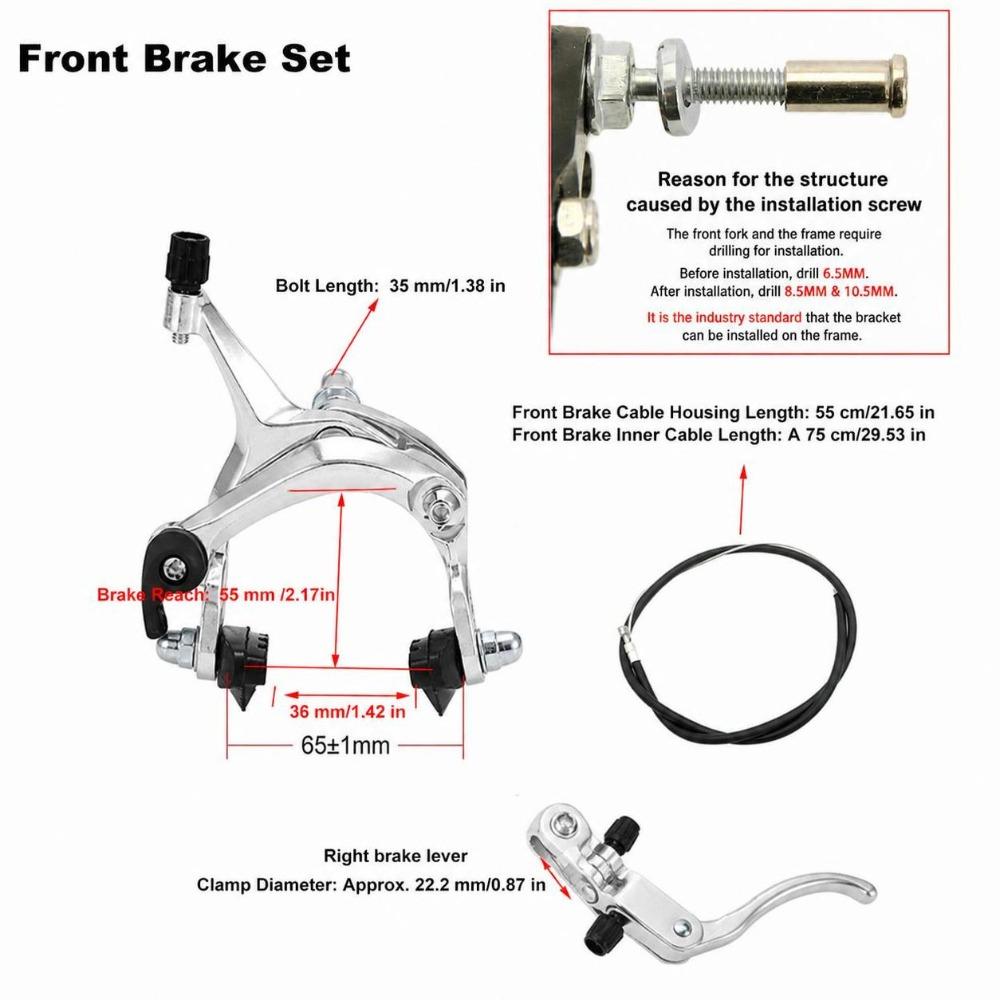 Easy Installation Bicycle Caliper Brake Set 22.2 Mm Lever Clamp C Brake Caliper  Daily Cycling