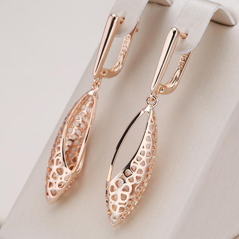 Ethnic Bride Drop Earrings Fashion  Rose Gold Color Hollow Flower Drop Earrings For Women Vintage Wedding Jewelry