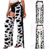 Biking Riding Cowgirl Chaps Pants for Womens - Cow Spot Pattern Flannel Long Pants with Side Tassel, Adjustable Waist & Open Crotch
