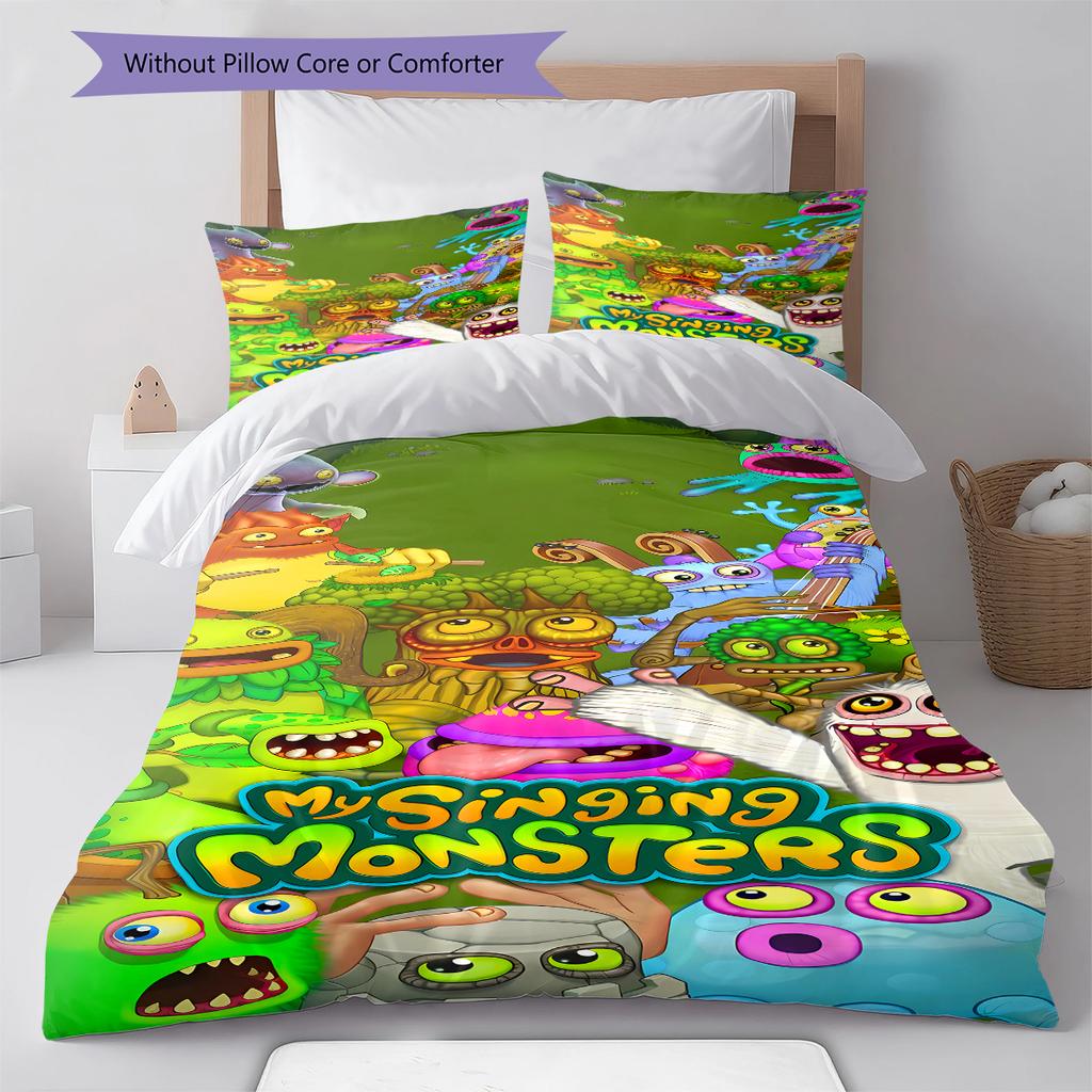 My Singing Monsters Pattern Bedding,Quilt Set Quilt Cover Pillowcase Home Birthday Gift (1 * Duvet Cover + 2 * Pillowcase, Without Core)