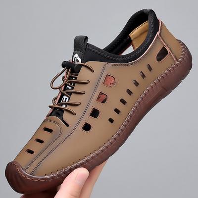 2025 Summer New Men's Hand-stitched Casual Shoes Men's Soft Sole Soft Surface Hollow Breathable Hole Sandals 8890