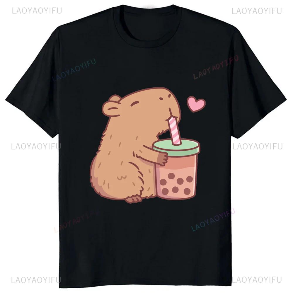 Dont Be Worry Be Capy Printed Retro Funny Capybara Graphic T Shirts Streetwear Short Sleeve Man Tshirt Loose Casual Women Tees