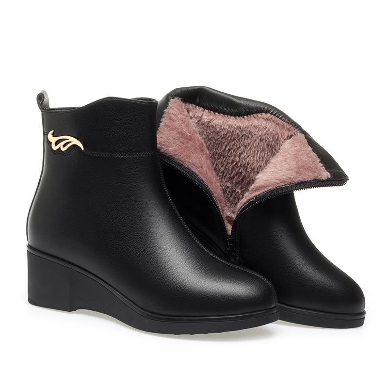 Wedge heel short boots women's, autumn and winter soft leather boots comfortable Martin boots velvet leather shoes medium heel women's boots