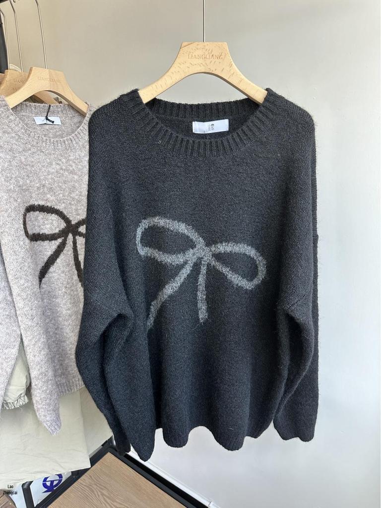 Xiao Wang's 8370 Winter Korean Plus Size Casual Bow Knit Sweater