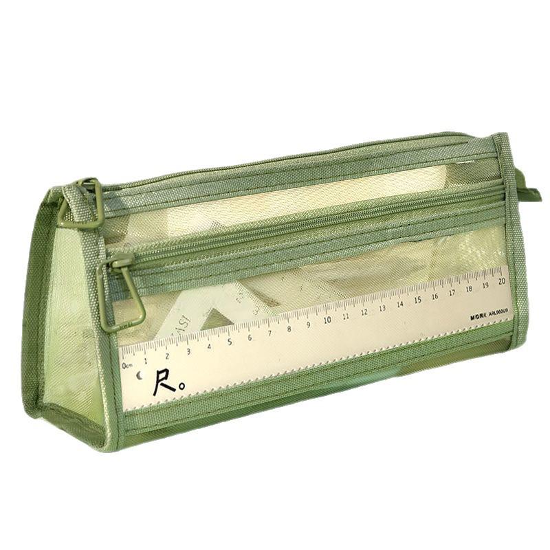 Transparent Double-Layer Mesh Pencil Case for Elementary Students
