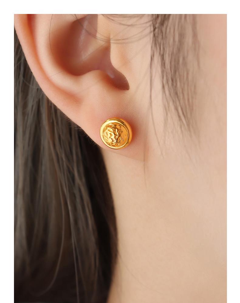 European Geometric Irregular Texture Titanium Steel Round Stud Earrings