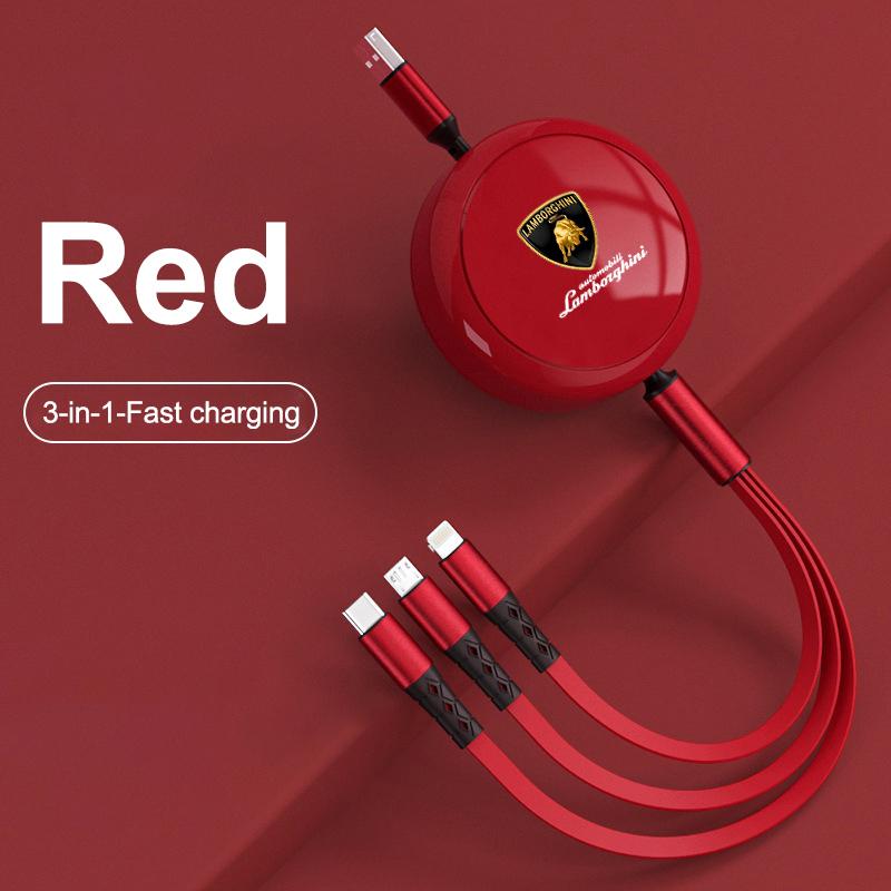 3-in-1 Interface Cable Type C Micro USB Fast Charging For Lamborghini Urus Huracan Aventador Premium Interior Auto Accessories