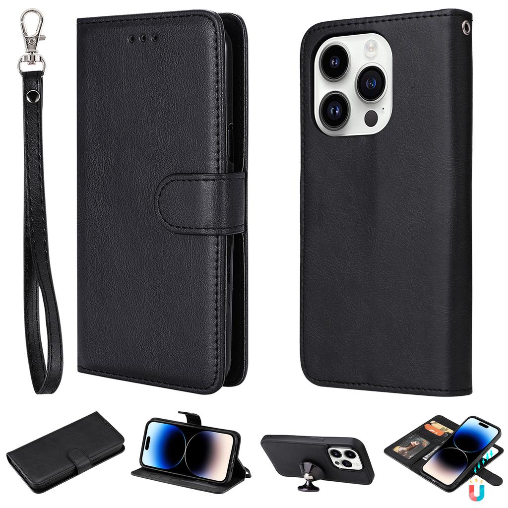 For iPhone 15 Pro Case 2 In 1 Detachable Magnetic Leather Wallet Mobile Cover with Strap