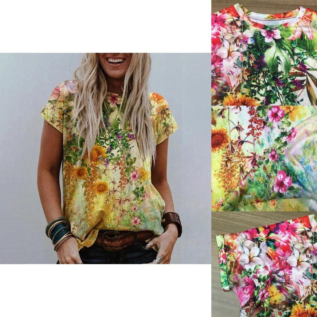 Women's Floral Print Short Sleeve Tops Featuring Soft Material For Ultimate Comfort