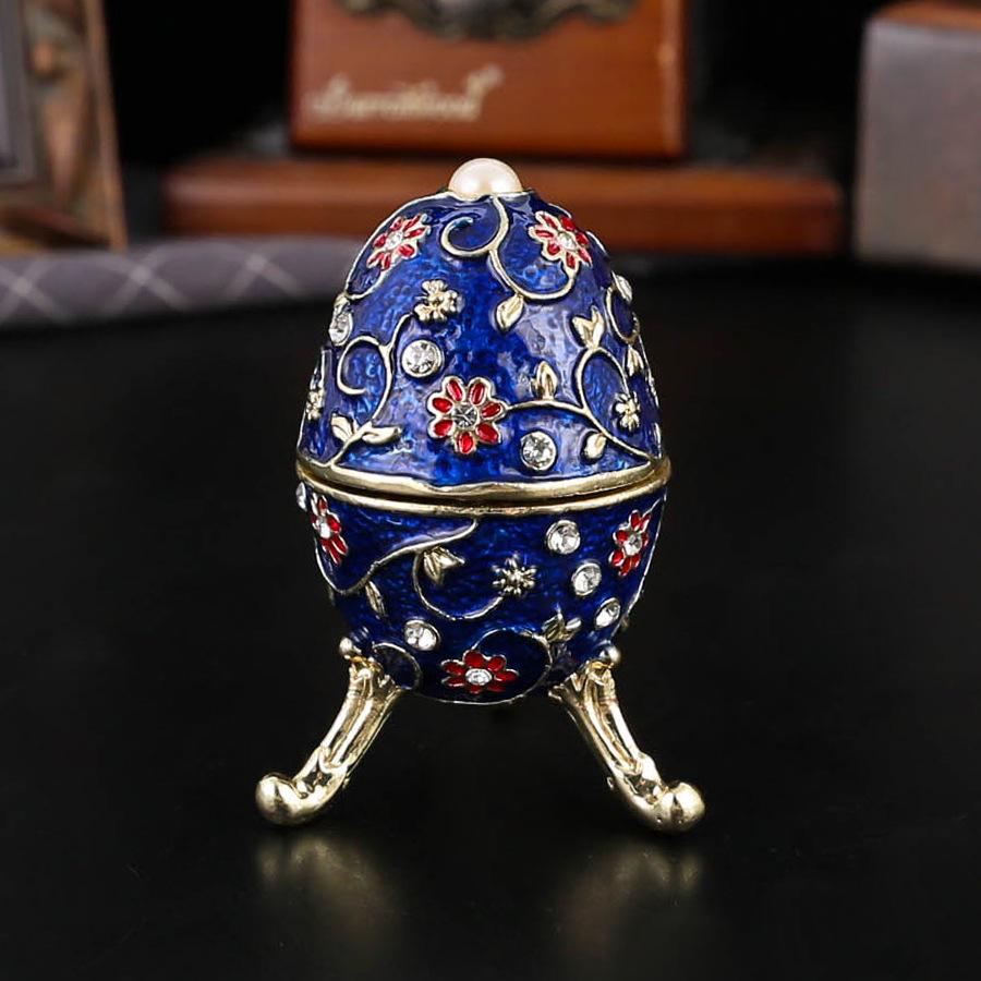 European Retro Diamond-encrusted Egg-shaped Jewelry Box Metal Enamel Color Creative Flip Ring Necklace Earrings Storage