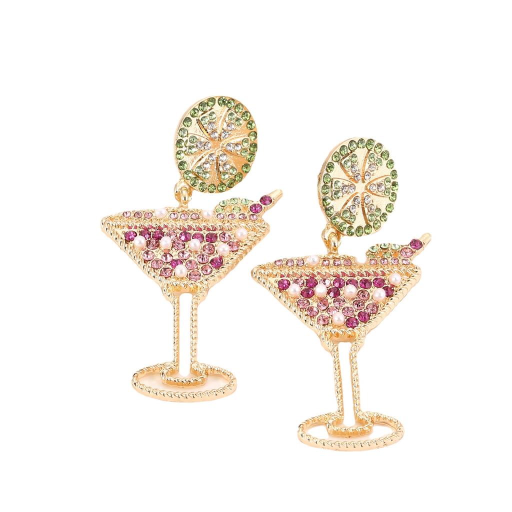 European and American Fashion Wine Glass Shape Versatile Earrings Alloy Diamond-encrusted Hollow Pearl Earrings Cross-border Wholesale Manufacturers