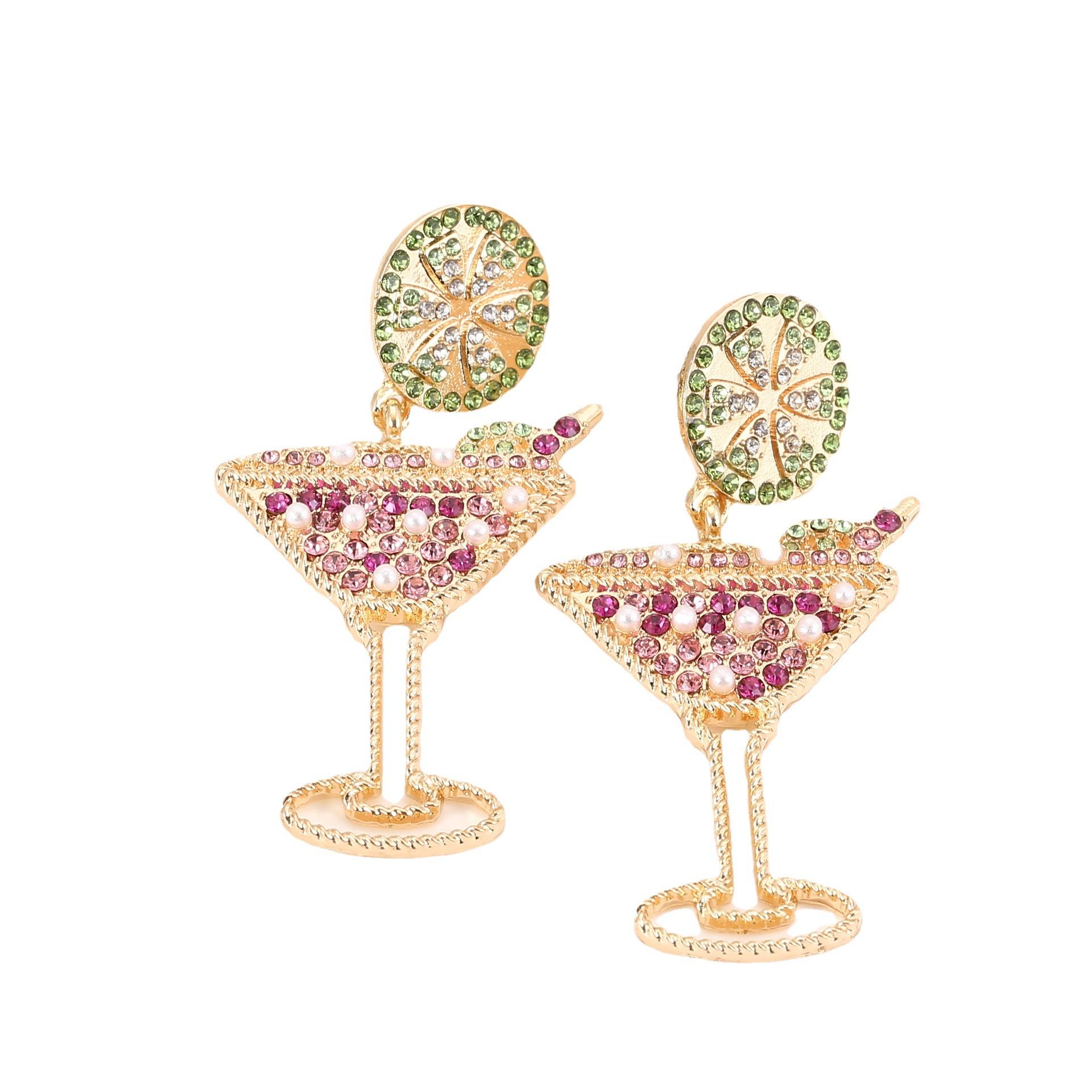 European and American fashion wine glass shape versatile earrings alloy diamond-encrusted hollow pearl earrings cross-border wholesale manufacturers