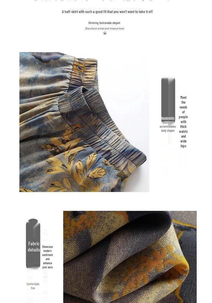 Gonna pantalone floreale in stile acquerello per la Primavera/Estate 2026 in tessuto di seta ghiacciata: Pantaloni Casual Svasati