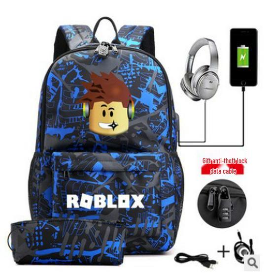 

Рюкзак для игр Roblox для мужчин с USB-зарядкой, большая вместимость, сумка для ноутбука One Size