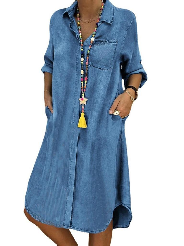 Vestido de mezclilla para mujer Vestido de talla grande de color sólido