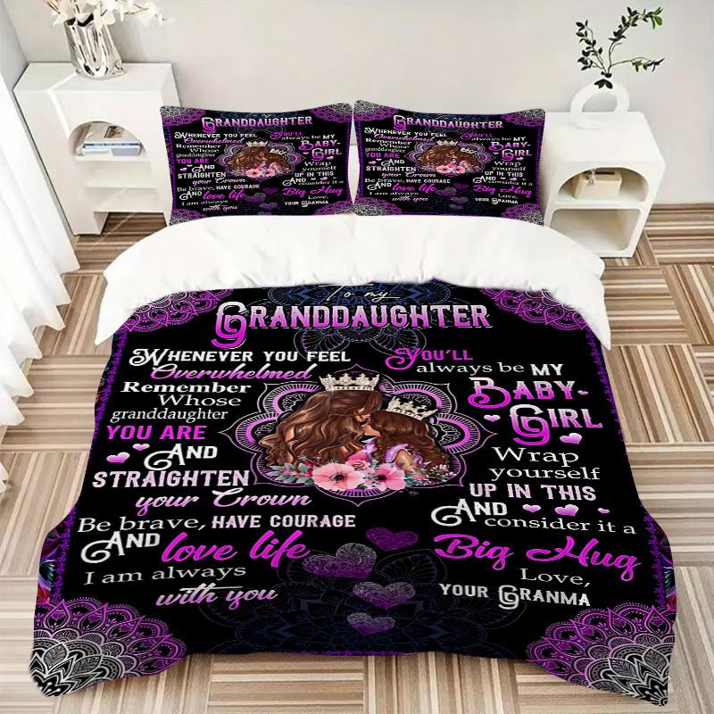 3pcs Granddaughter Inspirational Quotes Duvet Cover Set - Machine Washable, Includes 1 Cover and 2 Pillowcases, No Core Included Yy251013070