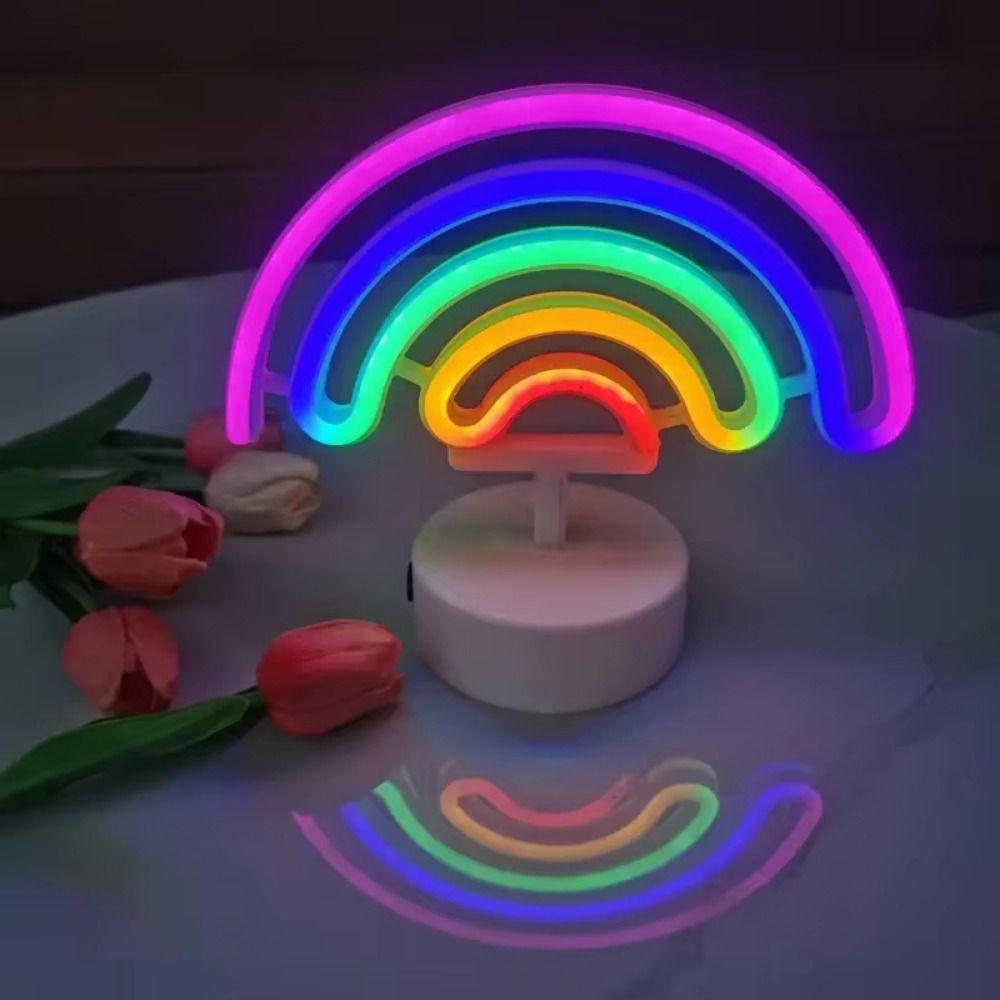 Colorful LED Neon Sign Nightlight 3D Acrylic with Base Desktop Rainbow Night Light Creative Battery USB Dual-use