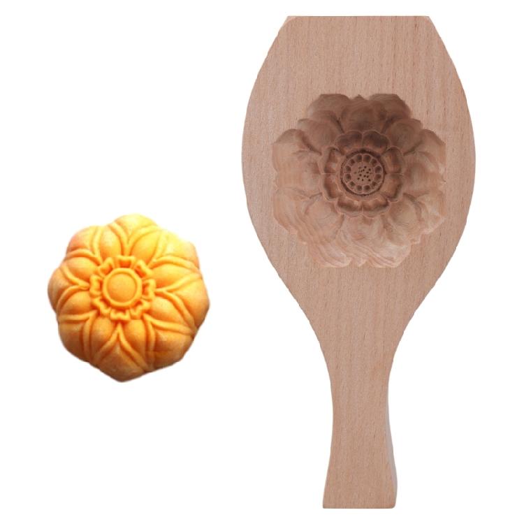 3D Flower Pattern Wooden Baking Mold Press Mooncake Mold Mid-autumn Festival