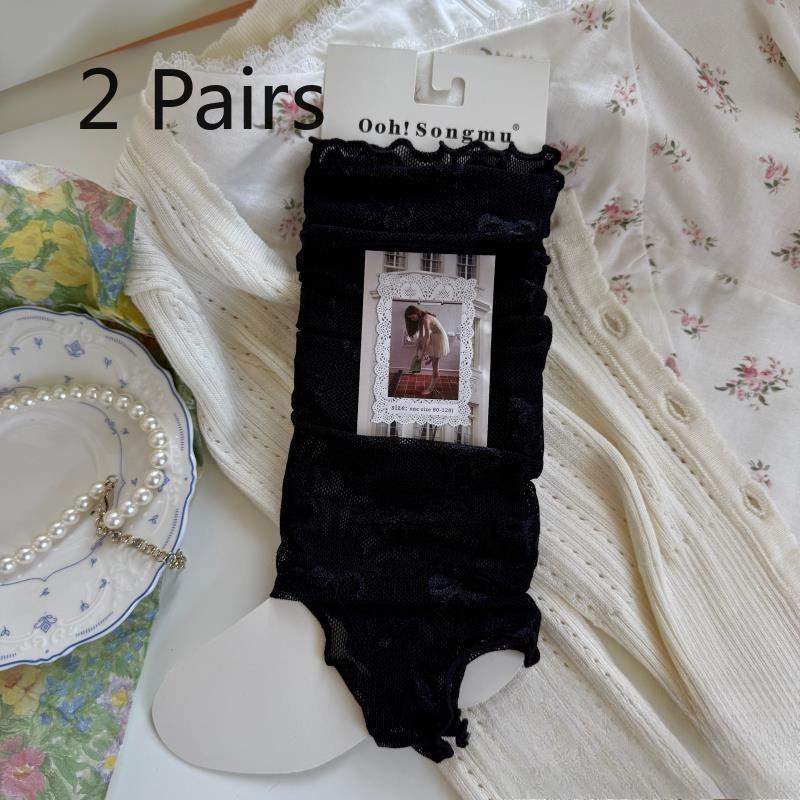 

2 Pairs of Children s Summer Short-style Lightweight Lace-trimmed Tights with Ruffles, Ballet-style Mesh Open-weave Platformed Stockings 2 pairs чёрный