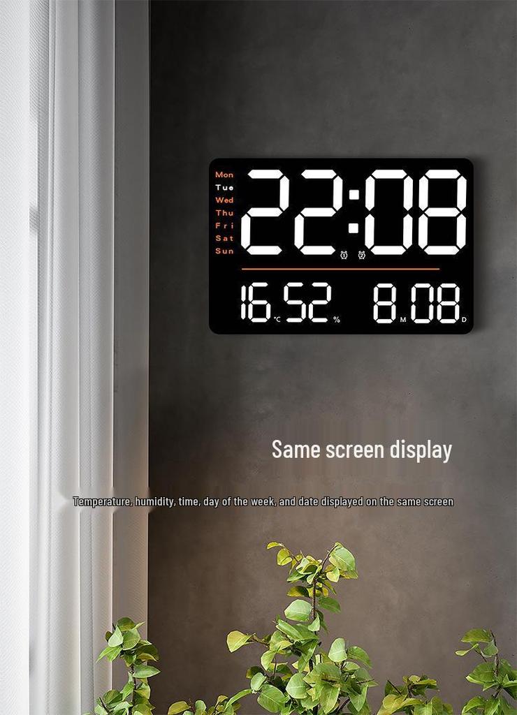 Multi-functional LED Wall Clock with Thermometer & Hygrometer - Large Display for Living Room