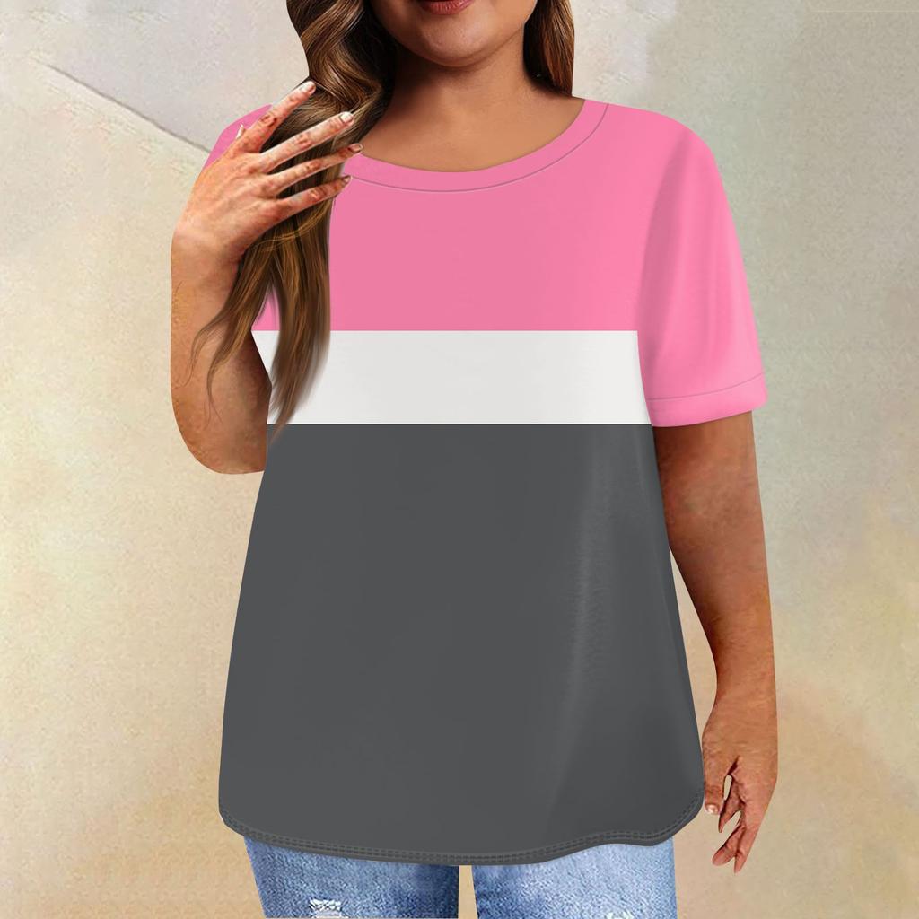 Women's Short Sleeve Shirt Round Neck Plus Size T Shirt Printed Casual Tops