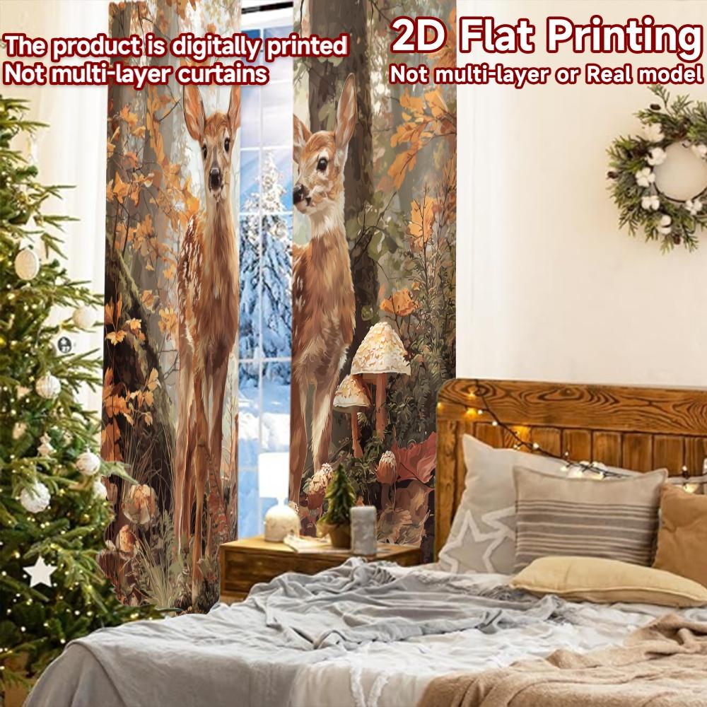 2 Stück, 2D-FLACHDRUCK Vorhänge (Ohne Stange) Waldkitz Feiertag Halloween Weihnachten Bedruckte Vorhänge Garnvorhänge