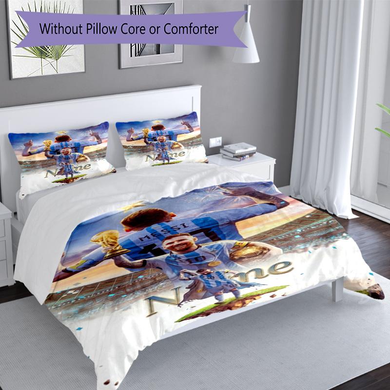 Messi World Cup Champion Personalized Name Bedding Set,Airy Bed Linen for Sports Room Decor,Perfect Teenager Gift,Double Sided Duvet Cover with Pillow