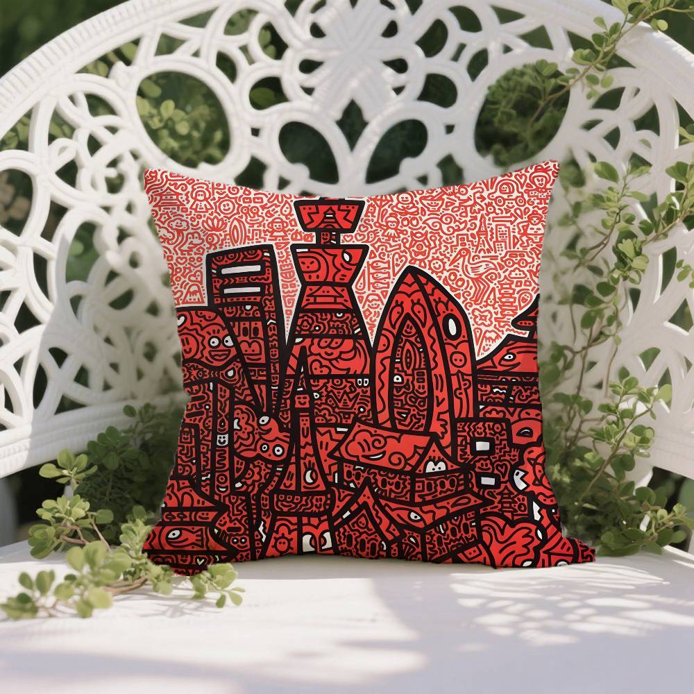 Famous Genius Graffiti Art Mr Doodle Pillow Case Anti-dustmite Pillowcase Invisible Zipper Silky Short Plush Sofa Cushion Cover