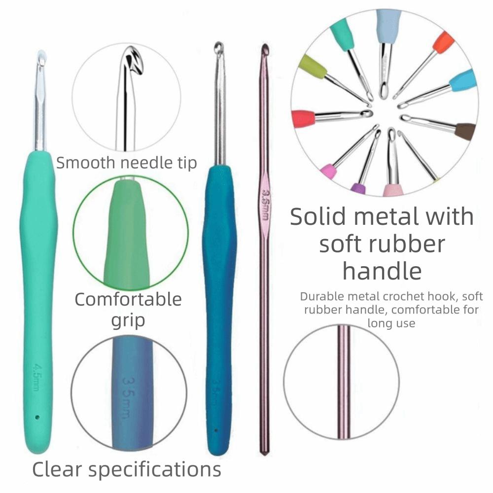 Ergonomic Handles Crochet Hooks Set 5/9/12Size Soft Handles Knitting Needles for Beginners 2-8mm with Storage Case Crochet Kit