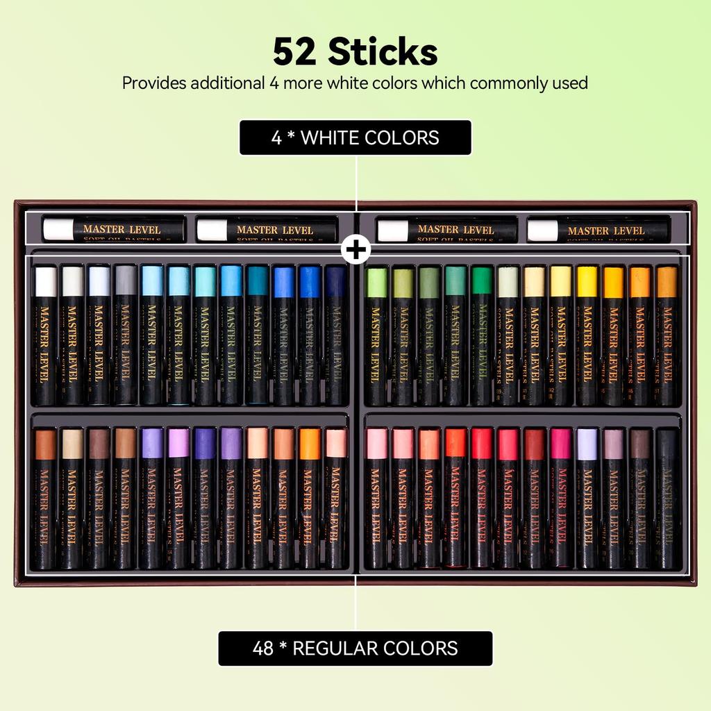 LIGHTWISH Professional Soft Oil Pastels 52-Piece Set (48 Colors + 4 White) | High-Density Pigments, Creamy Color Development | Suitable for Layering a