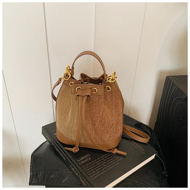 Popular bags women's autumn and winter new casual contrasting colors shoulder messenger bag bucket bag