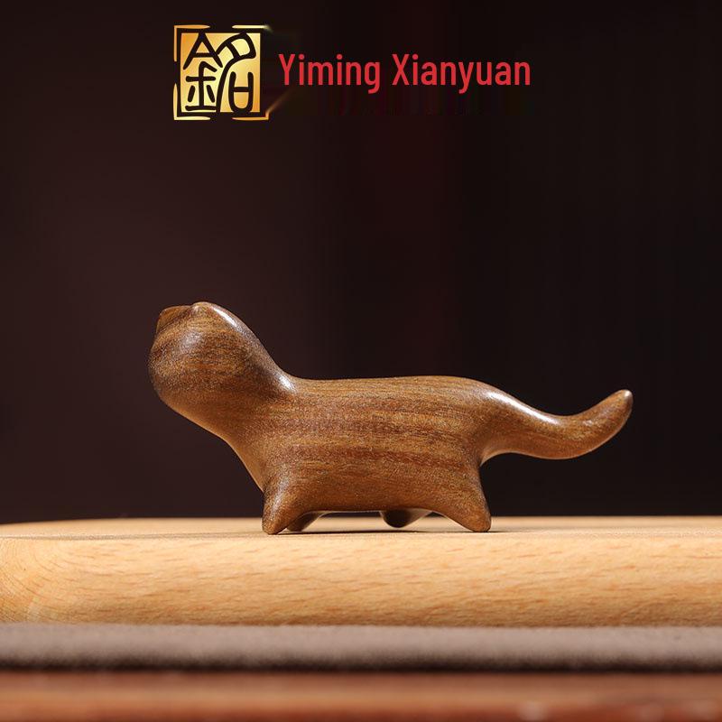 Rosewood Cat Ornament: Cute Solid Wood Figurine - Creative Birthday Gift