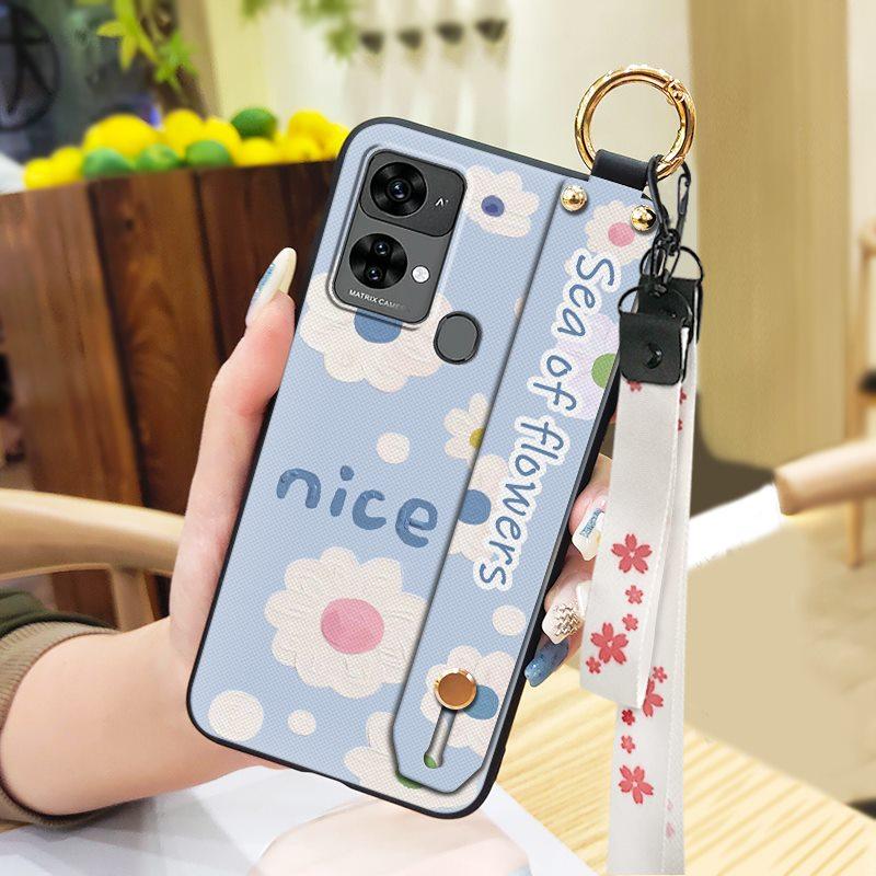 Oil Painting Phone Holder Phone Case For Oukitel C33 Back Cover Anti-dust Protective Anti-knock Lanyard Silicone Flower