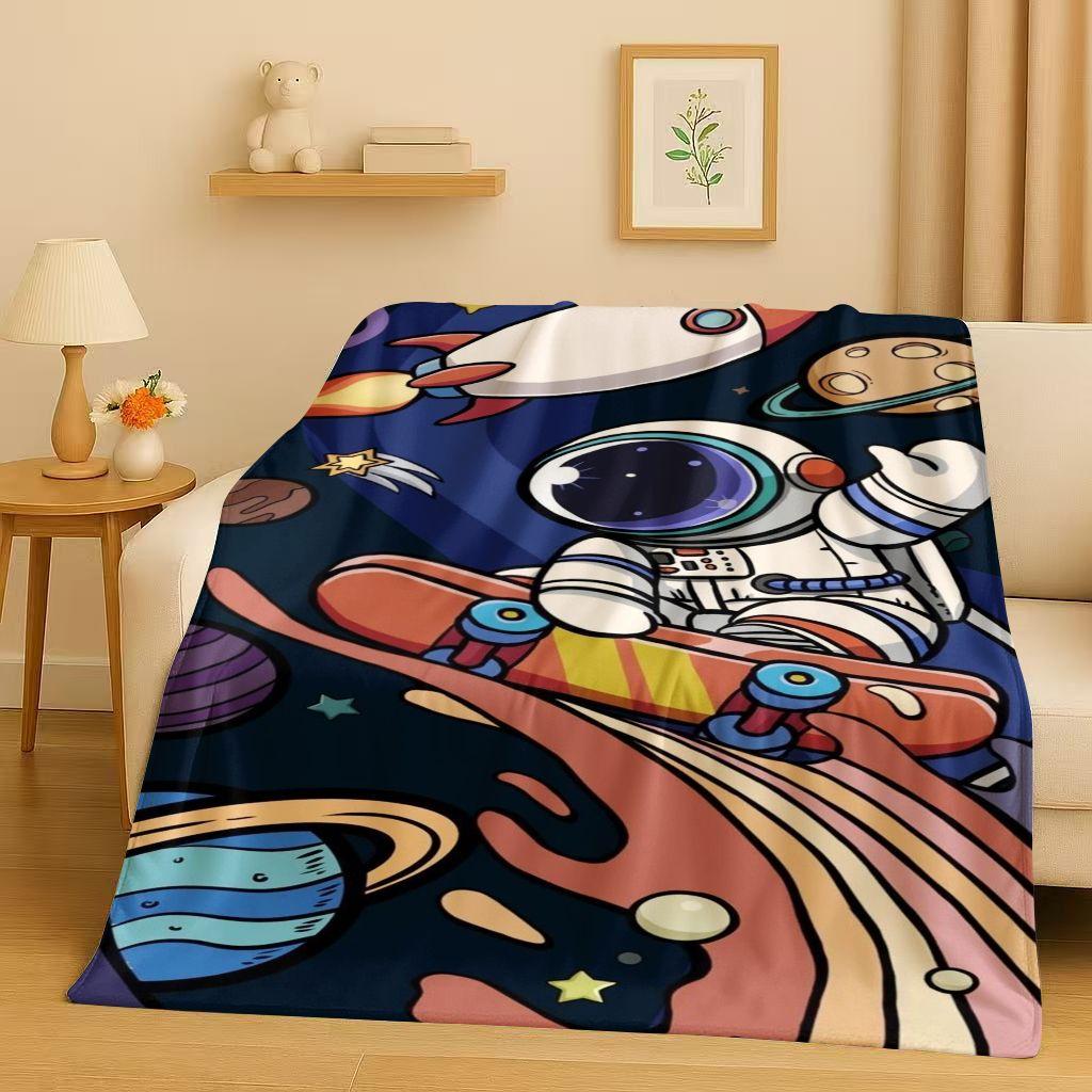 3D Cartoon Astronaut Spaceman Planet Flannel Blanket,Ultra Soft Plush Throw for Home Bedroom Bed Sofa Cover Kid Christmas Gift
