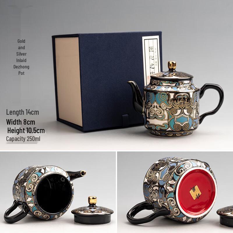 Chinese Gold and Silver Inlaid Silver Dezhong Teapot