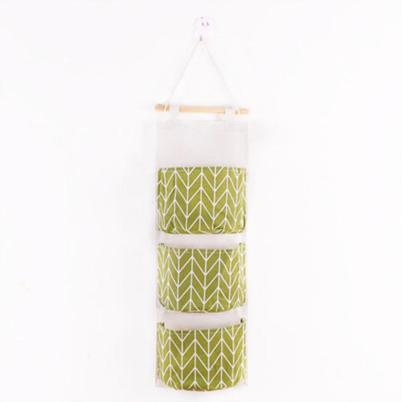 Cotton and Linen Multi-layer 3-cell Storage Bag Wall Storage Bag Cloth Hanging Bag Behind The Dormitory Door Hanging Bag
